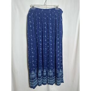 Blue Boho Maxi Skirt – Size M | Flowing Paisley Border Skirt